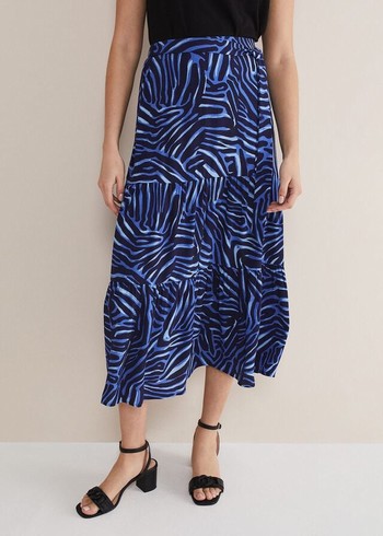 Phase Eight Tana Zebra Print Tiered Skirts Blue/Multicolor Canada | FUWGNP-376